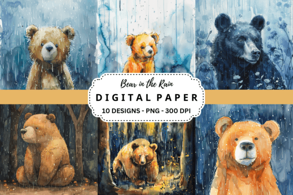 Download Watercolor Bear in the Rain Background - Rain background Collection